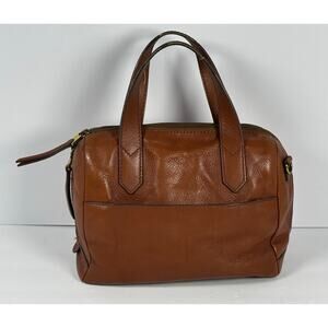 Fossil Brown Leather Satchel Handbag Pebbled Zip Top Medium Tote